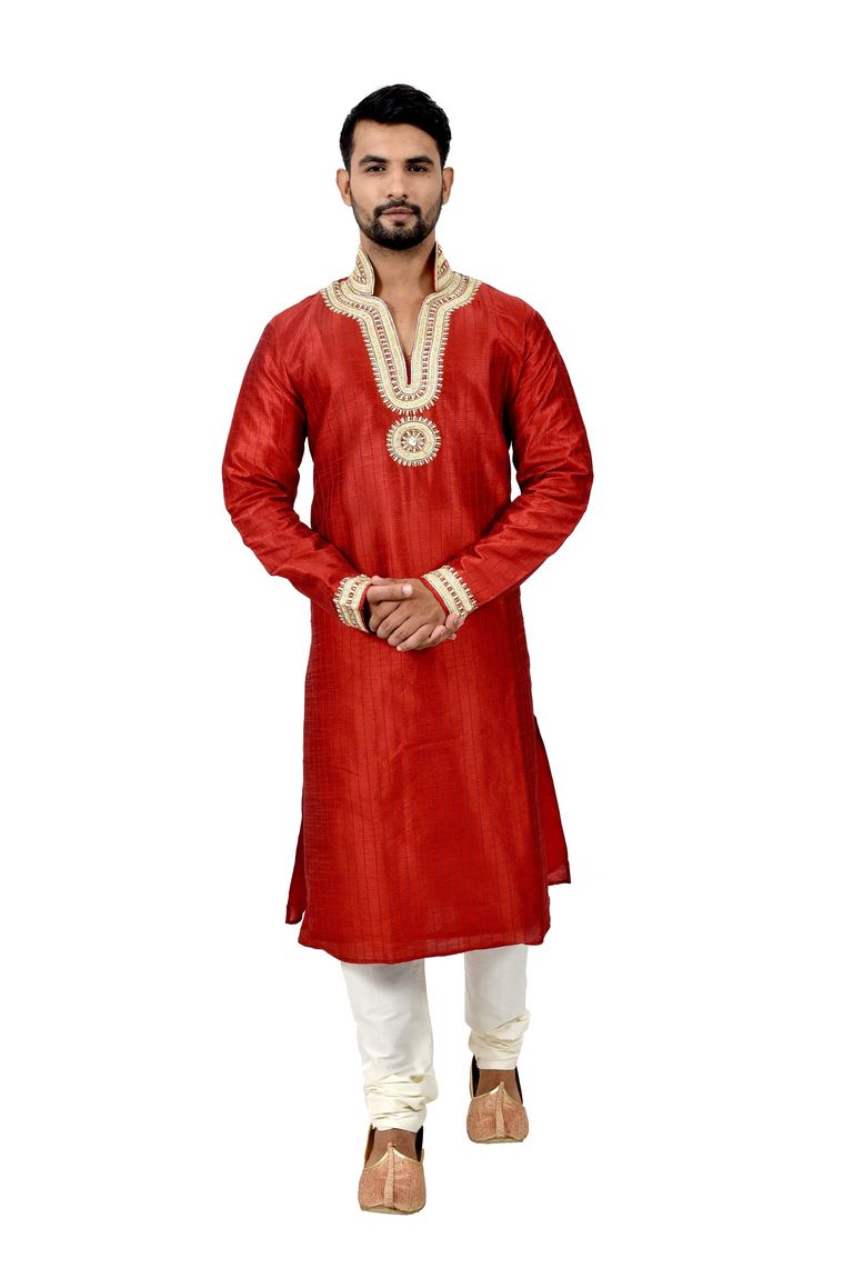 Red Artsilk Online Kurta Pajama