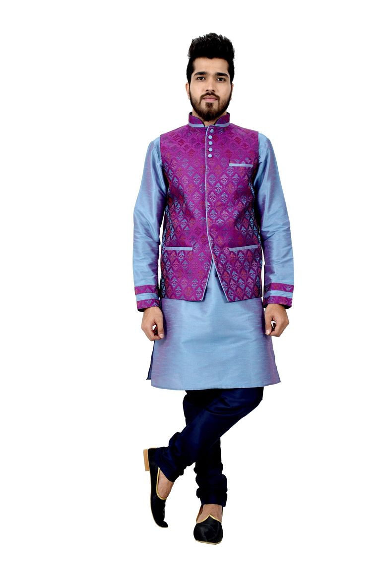 Littleboyblue Kurtasetwith Neonpurple Jacket