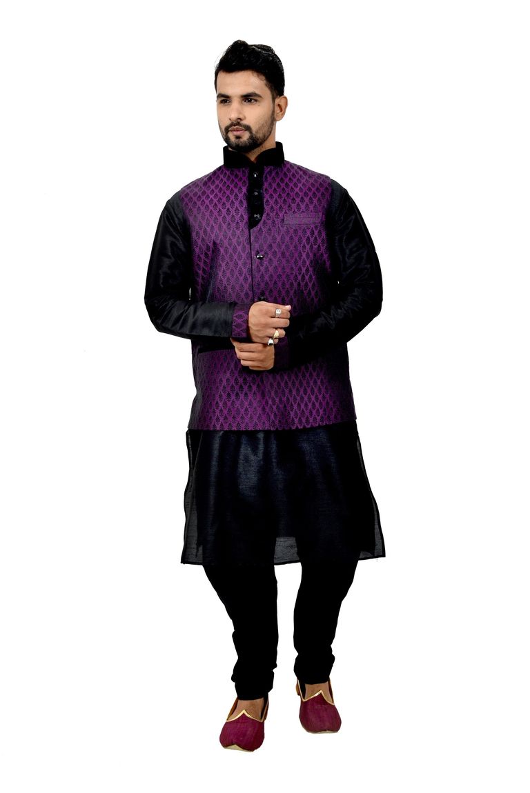 Black Kurtasetwith Plum Jacket