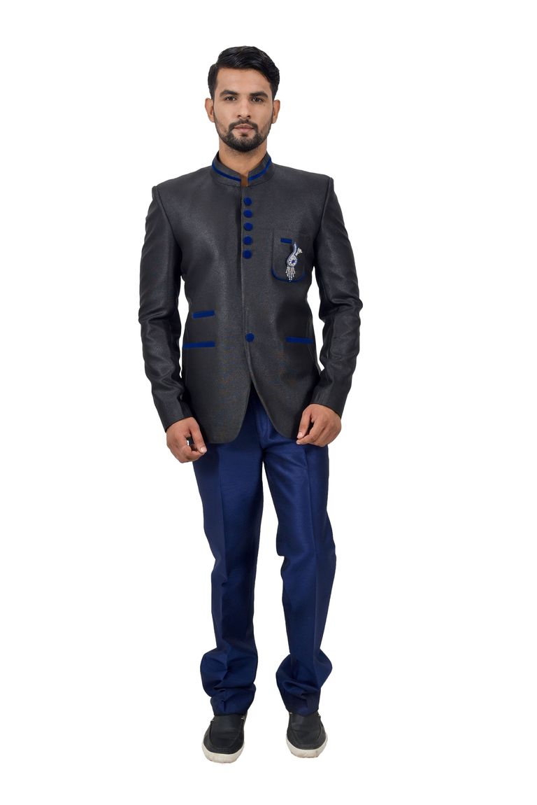 Online Designer Black Art Silk Suit