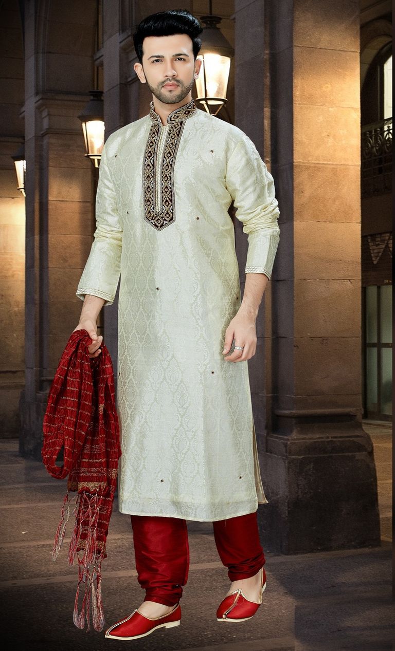 Fawn Stylish Cream Online Kurta Payjama