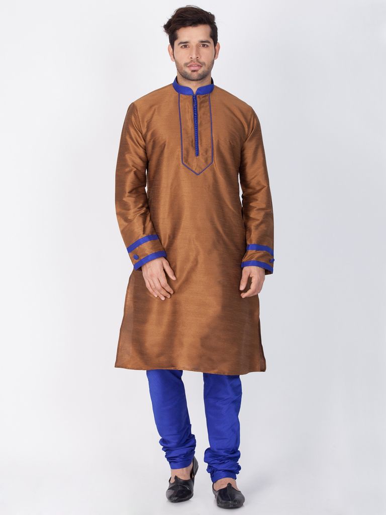 Wedding Collection Brown And Blue Cotton Kurta Payjama