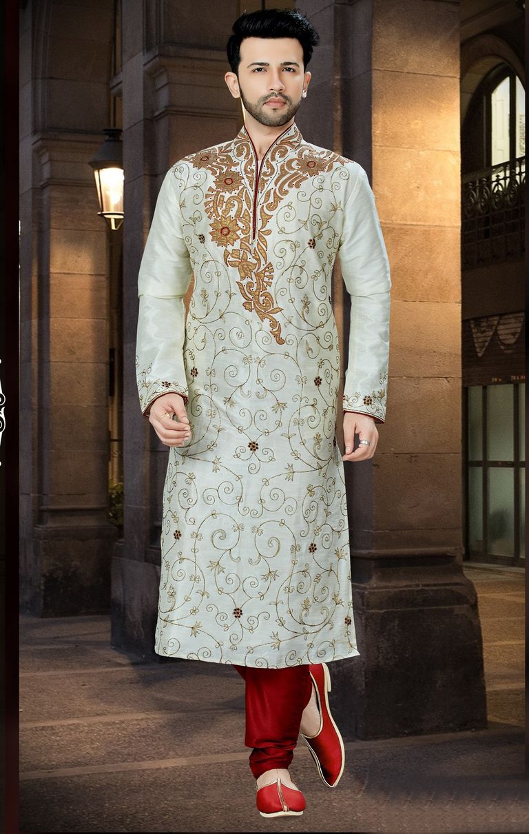 Traditional Wear Lemon Kurta For Men Online