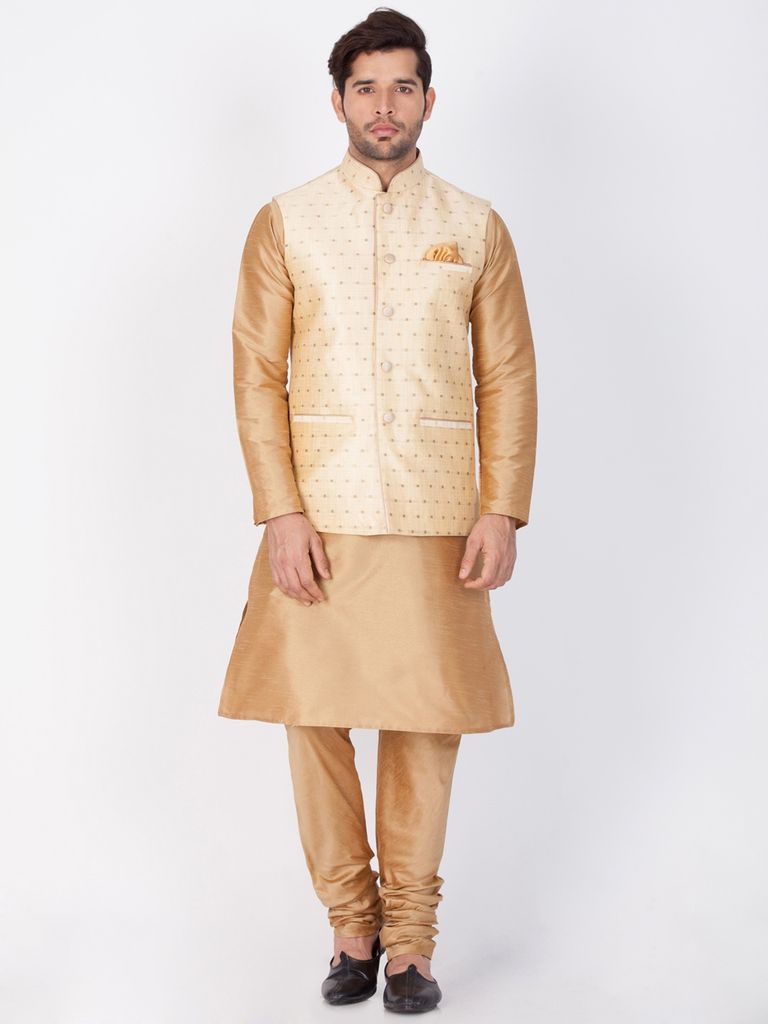 Gold Kurta Pajama With Gold Jacket