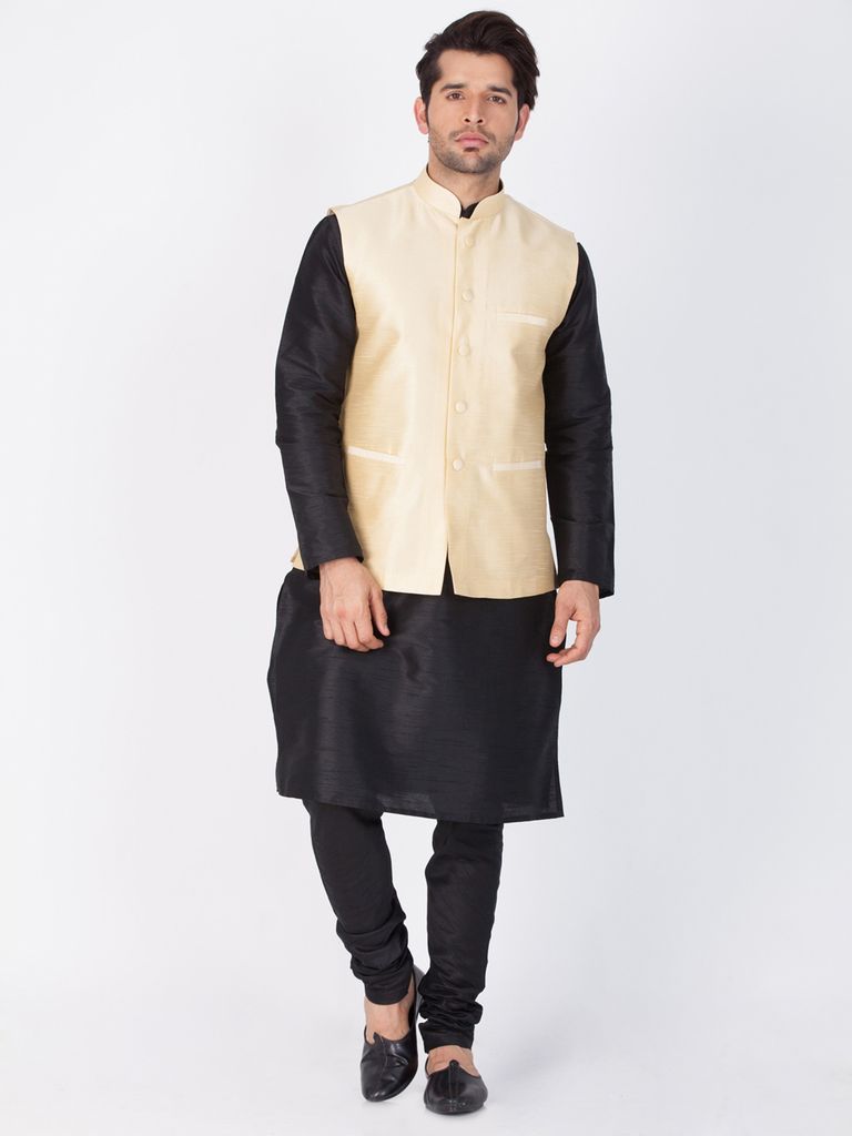 Black Kurta Pajama With Gold Jacket