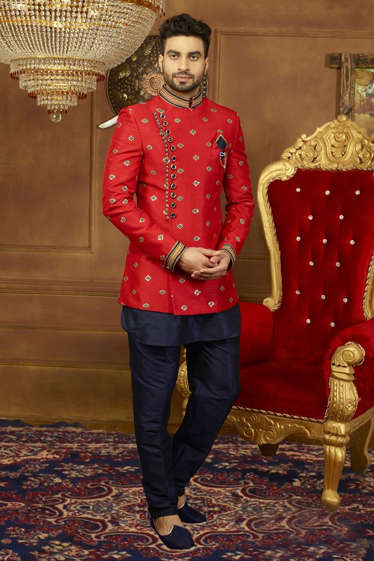 Fashionable Red Jodhpuri Indo Western Sherwani