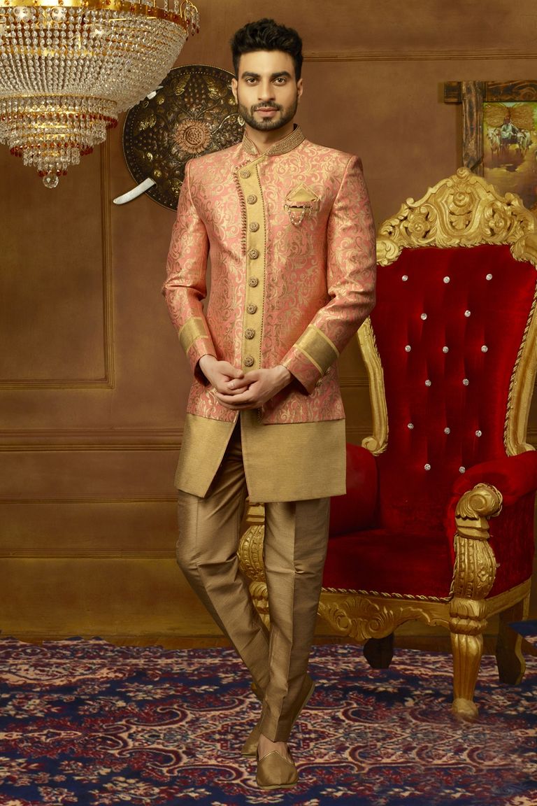 Dark Peach Elegant Look Indo Western Sherwani
