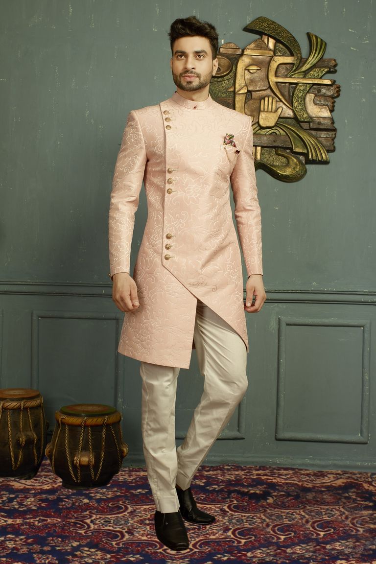 Royal Pink Asymmetrical Indo Western Sherwani