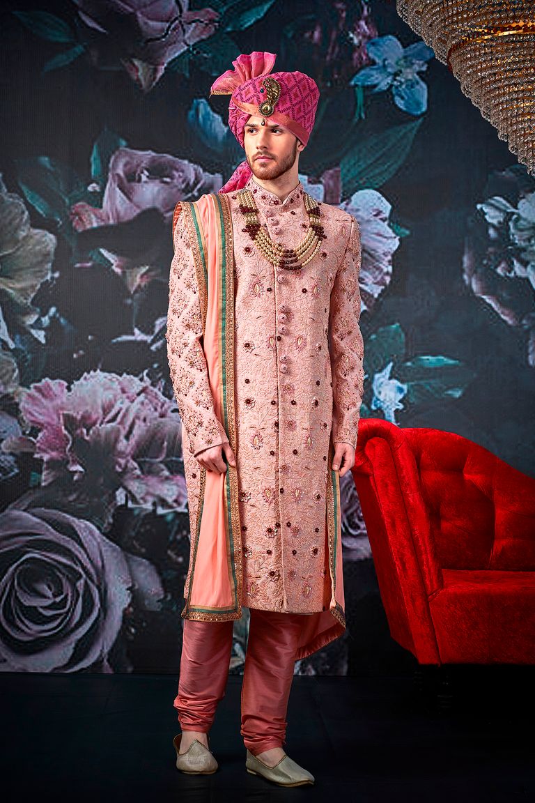 Dark Pink Rich Look Wedding Sherwani