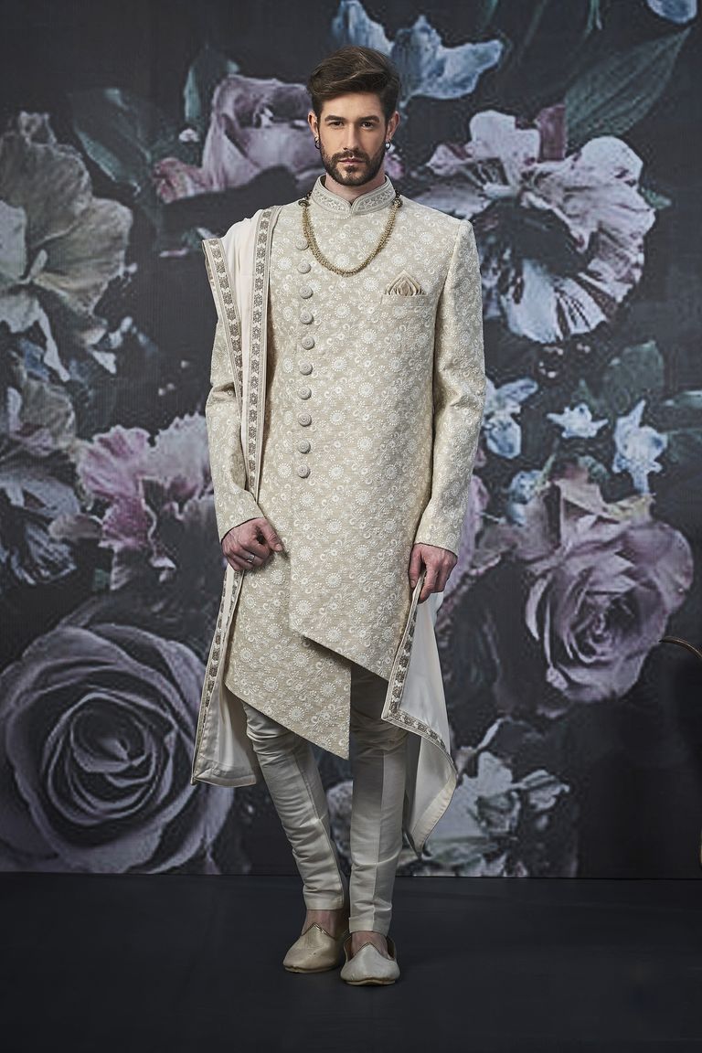 Asymmetrical Groom Stylish Wedding Sherwani