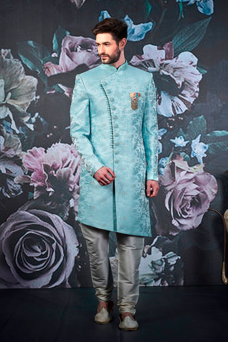 Firozi Blue Ethnic Wedding Sherwani