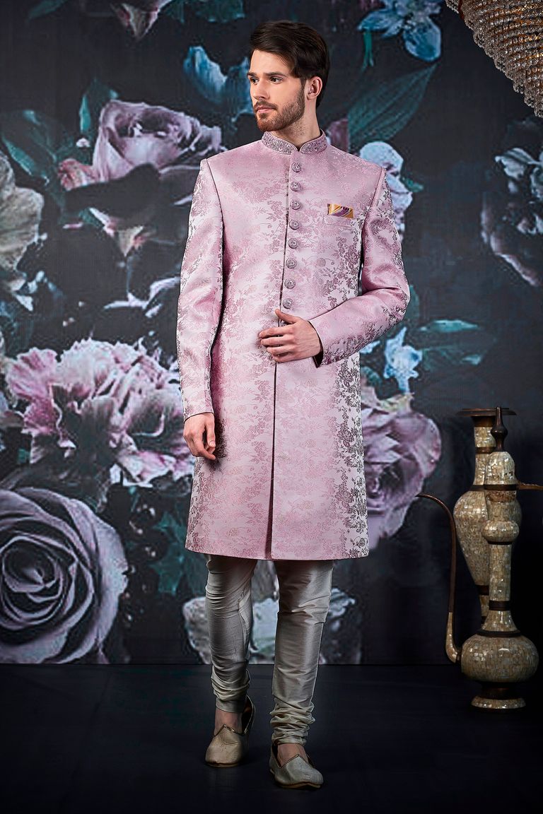 Stellar Purple Silk Wedding Sherwani