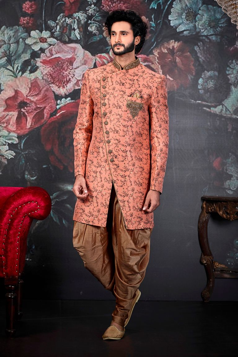 Princely Fit Dark Peach Wedding Sherwani