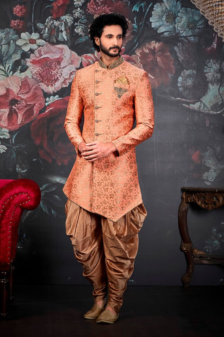 Captivating Light Orange Wedding Sherwani