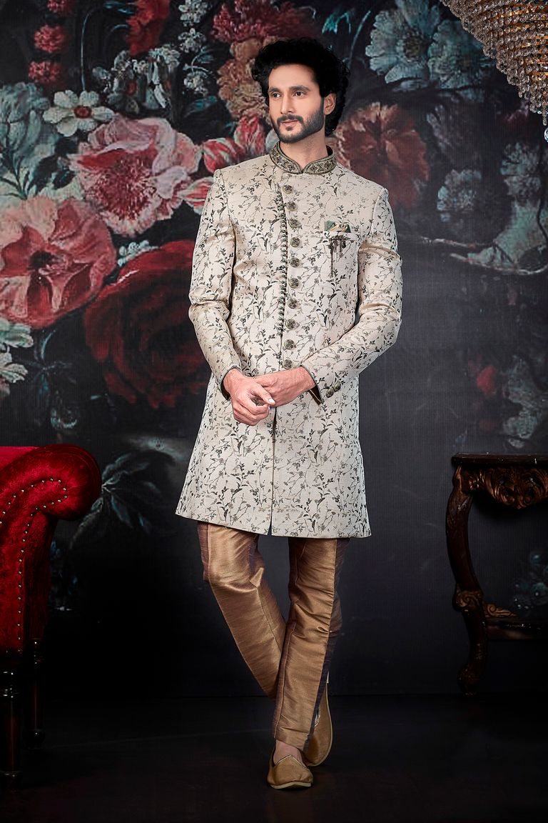 Royal Cream Silk Wedding Sherwani