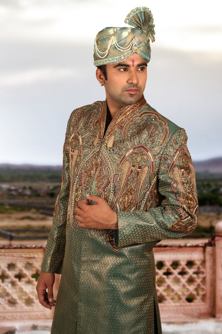 Fancy Emerald Green Sherwani BL2038