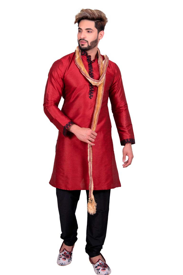 Unique Collection Maroon Silk Kurta Set