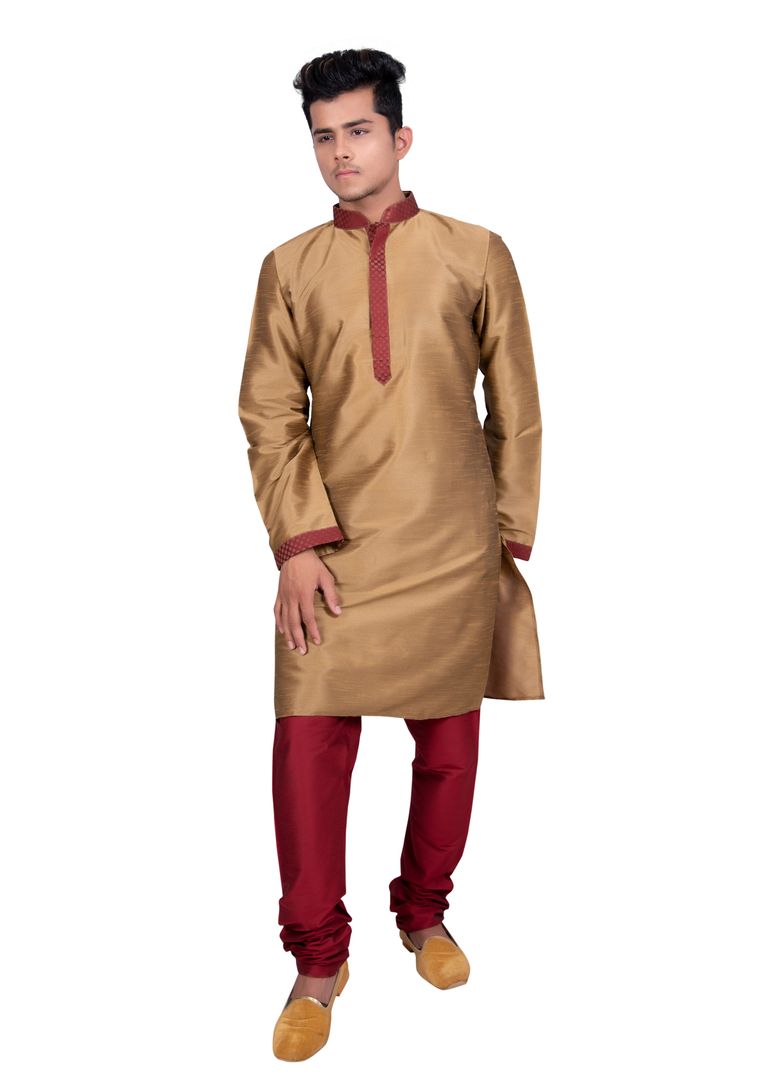 Pleasant Silk Golden Kurta Set