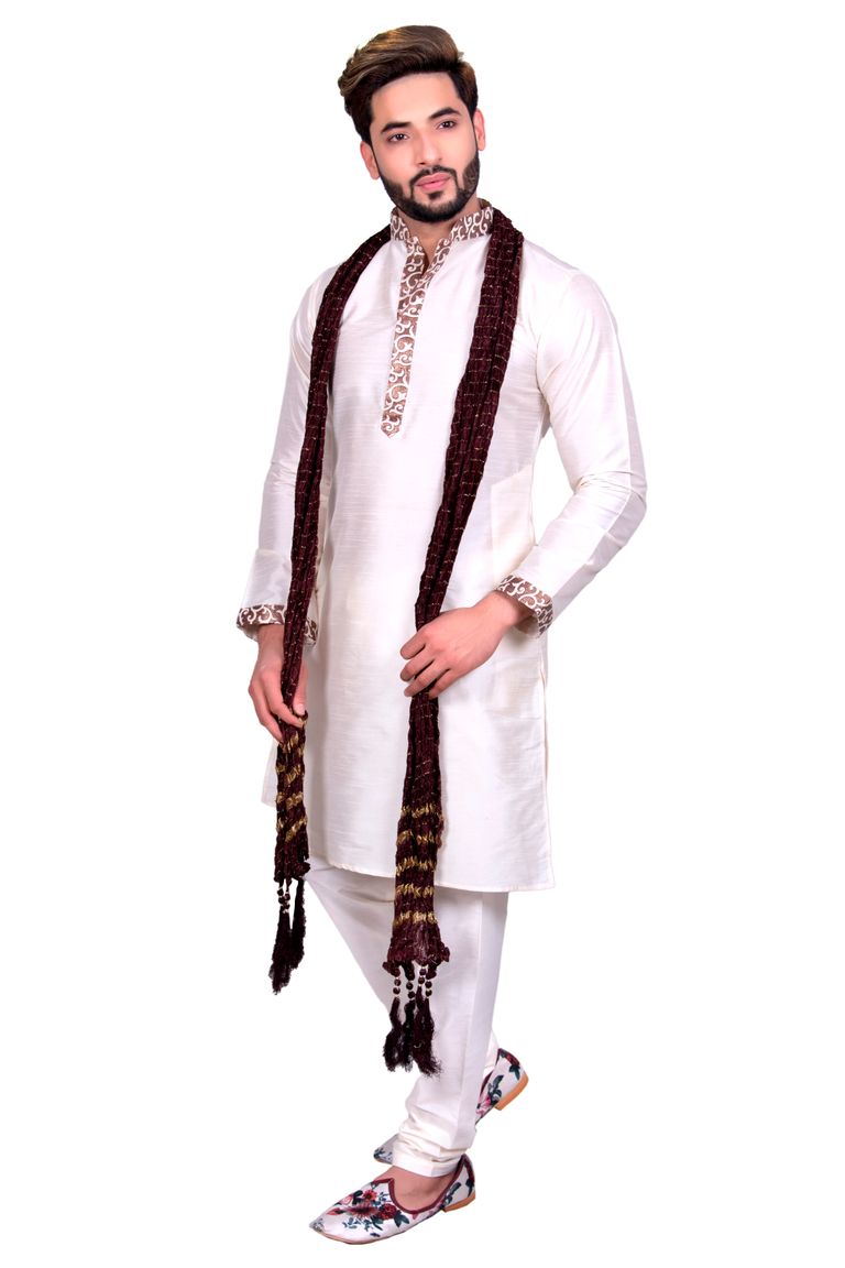 Basic Off White Silk Kurta Set