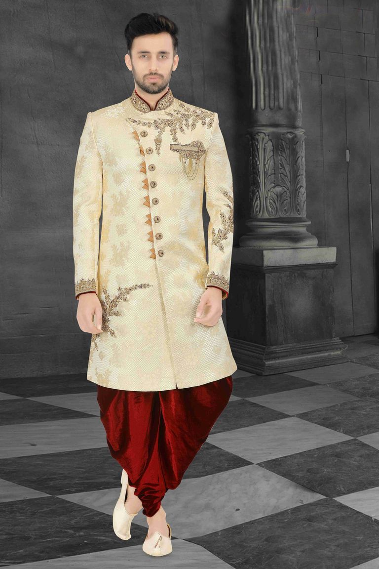 Trendy Look Cream Wedding Sherwani