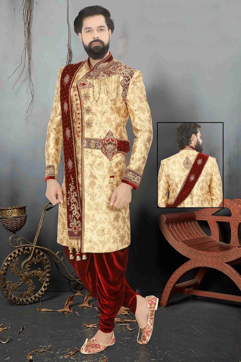 King Look Golden Wedding Sherwani
