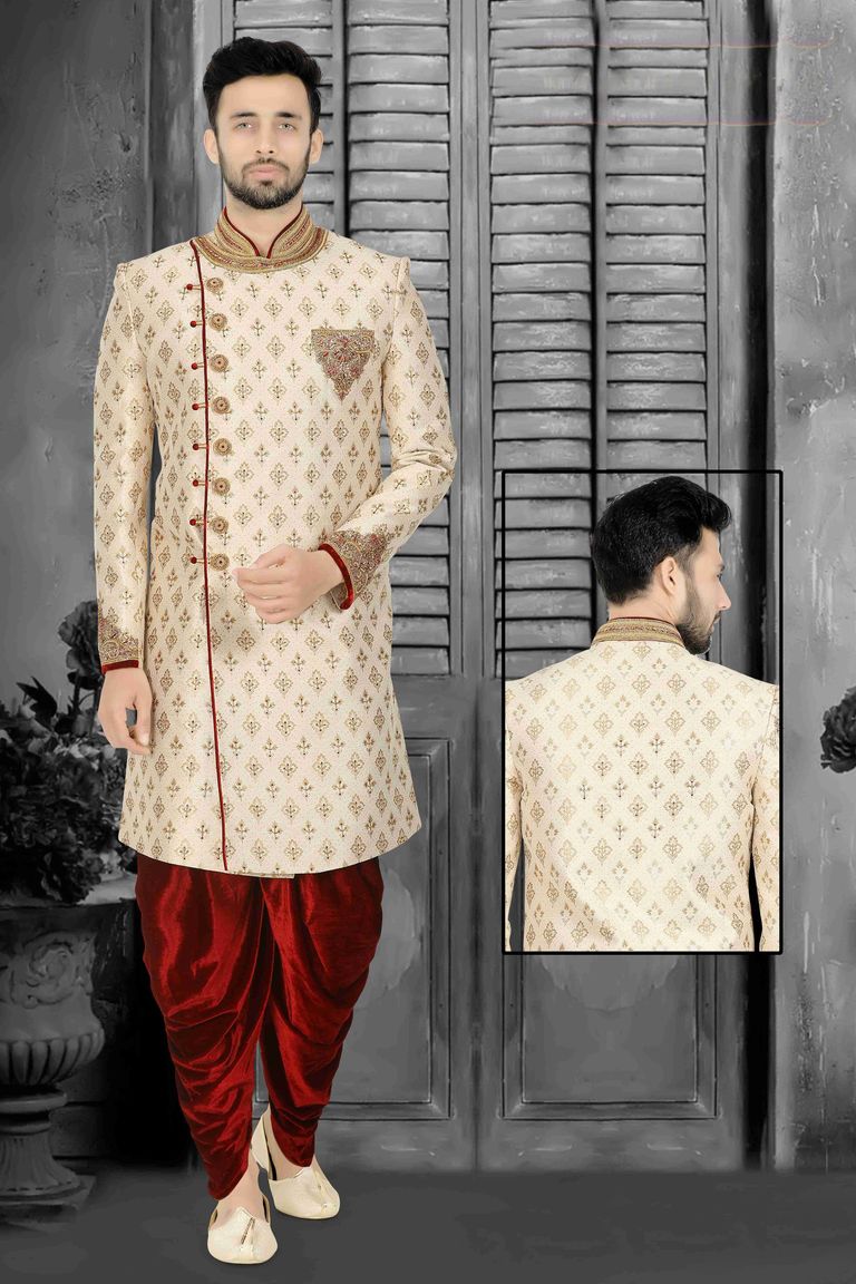 Elegant Embroidered Cream Dhoti Sherwani Set