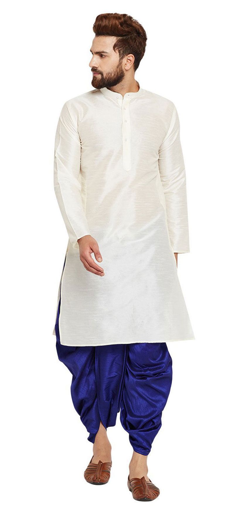 Ethnic Plain White Silk Dhoti Kurta