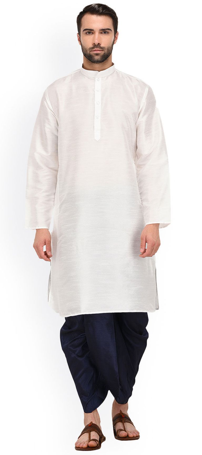 Banarasi Silk White And Blue Dhoti Kurta