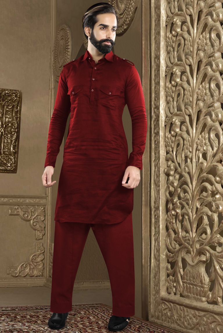Stylish Maroon Eid Pathani Kurta Salwar
