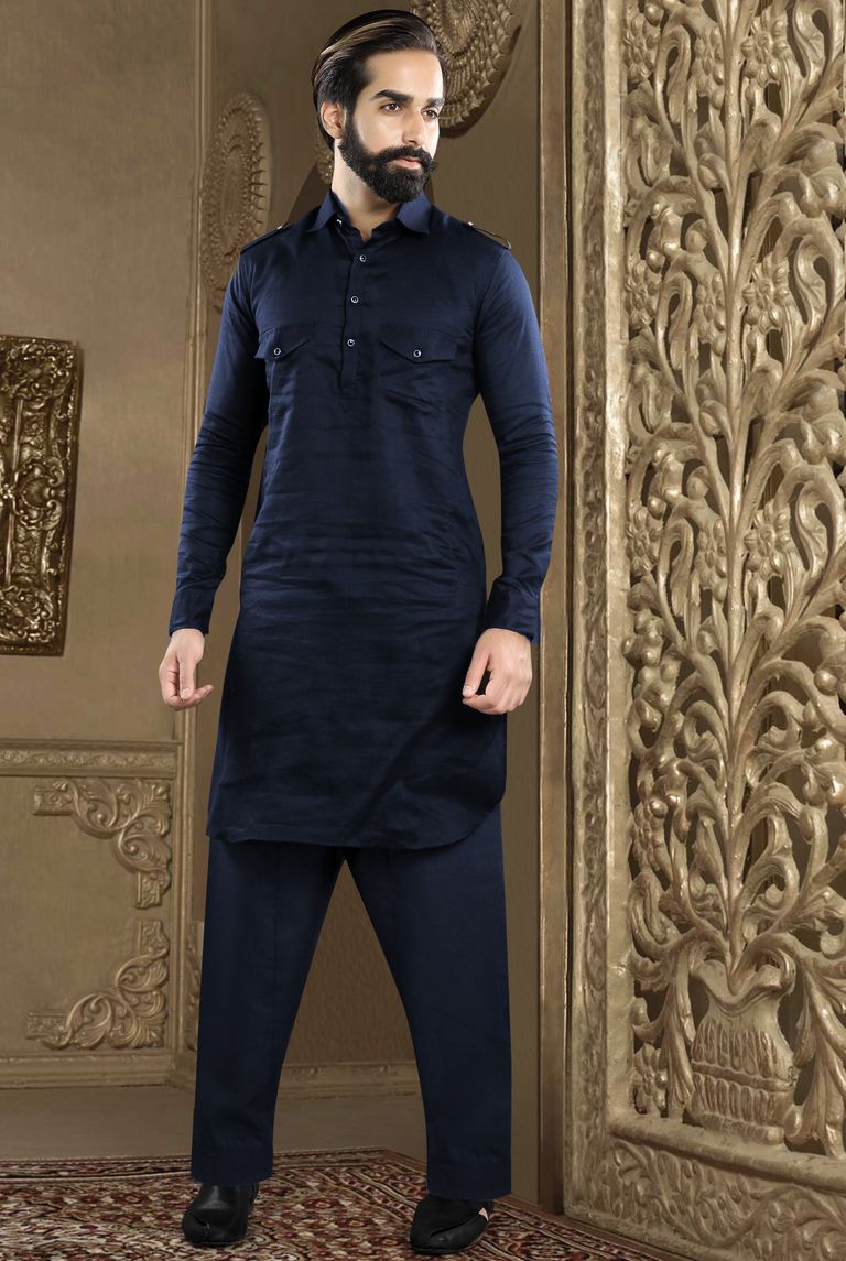 Navy Blue Eid Pathani Kurta Salwar