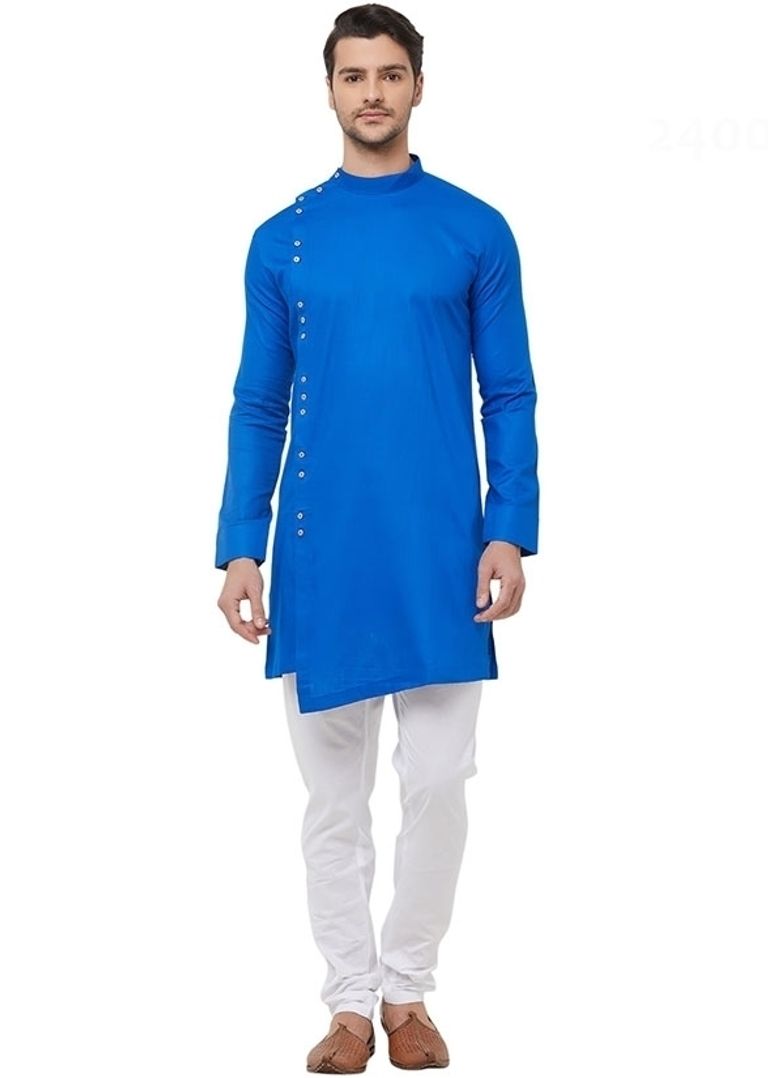 Majesty Royal Blue Cotton Indo Western Sherwani