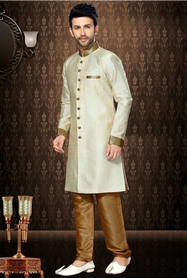 Fabulous Cream Silk Indo Western Sherwani