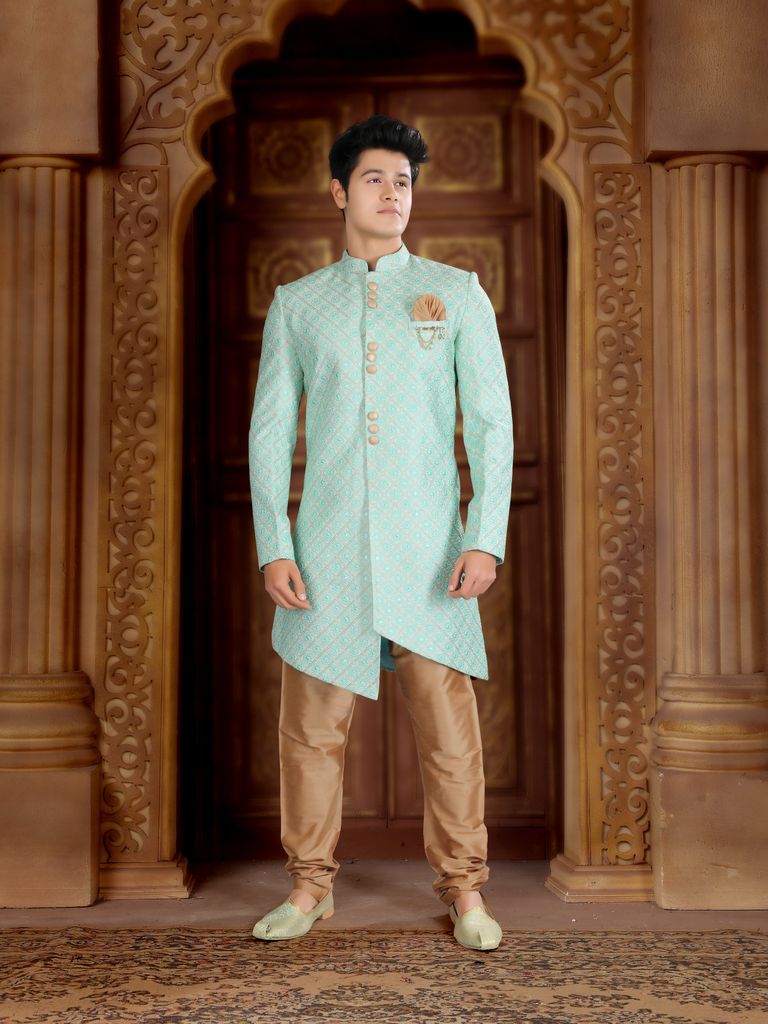 Stylish Seafoam Green Color Indo Western Sherwani