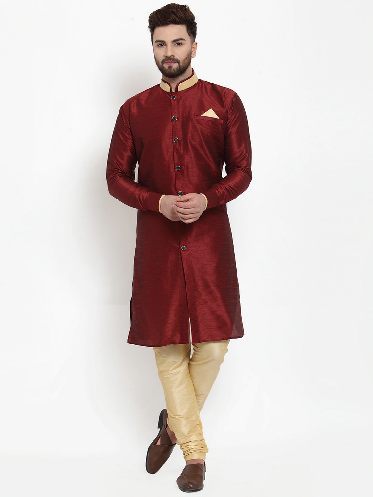Majestic Maroon Silk Kurta Pyjama