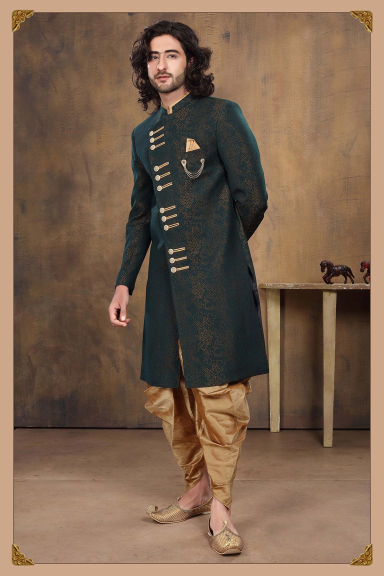 Rama Green Silk Indo Western With Dhoti