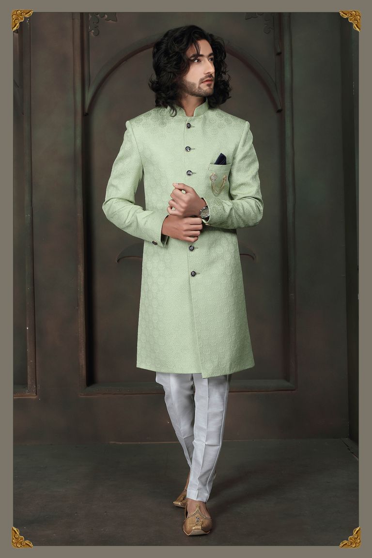 Green Color Imported Fabric Indo Western