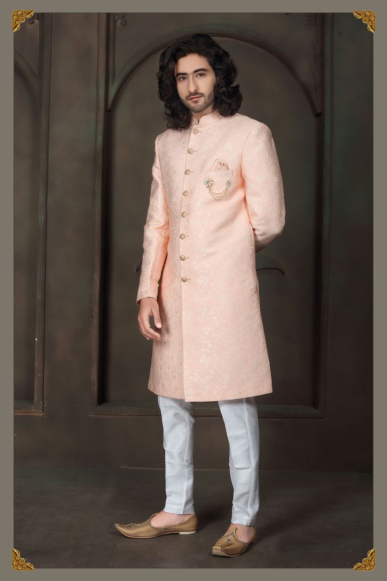 Prisitne Peach Imported Fabric Indo Western