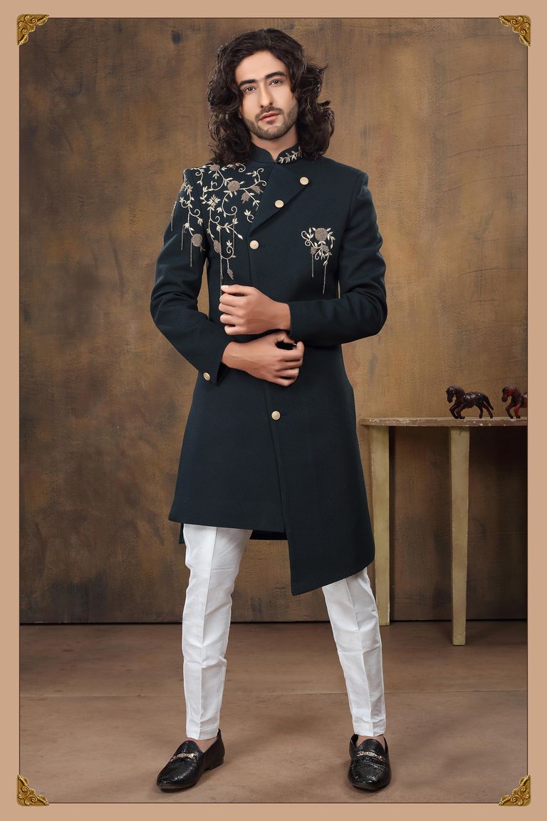 Navy Blue Handwork Asymmetrical Indo Western