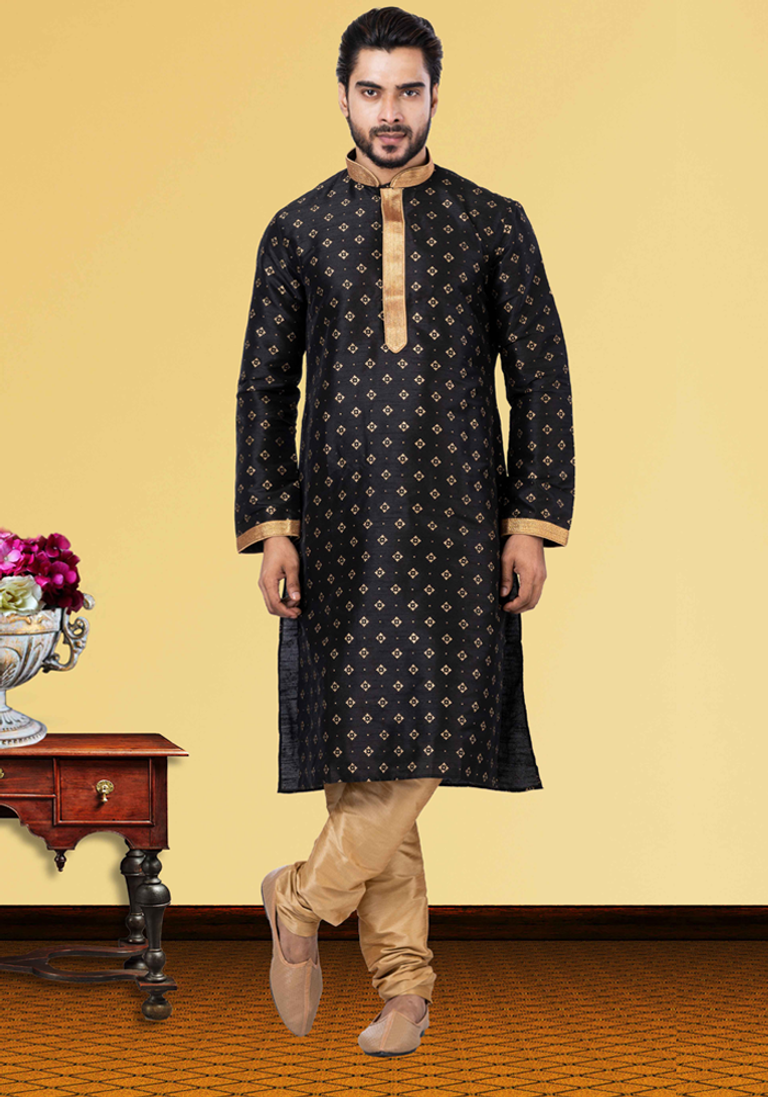 Festvie Wear Black Silk Kurta Pajama