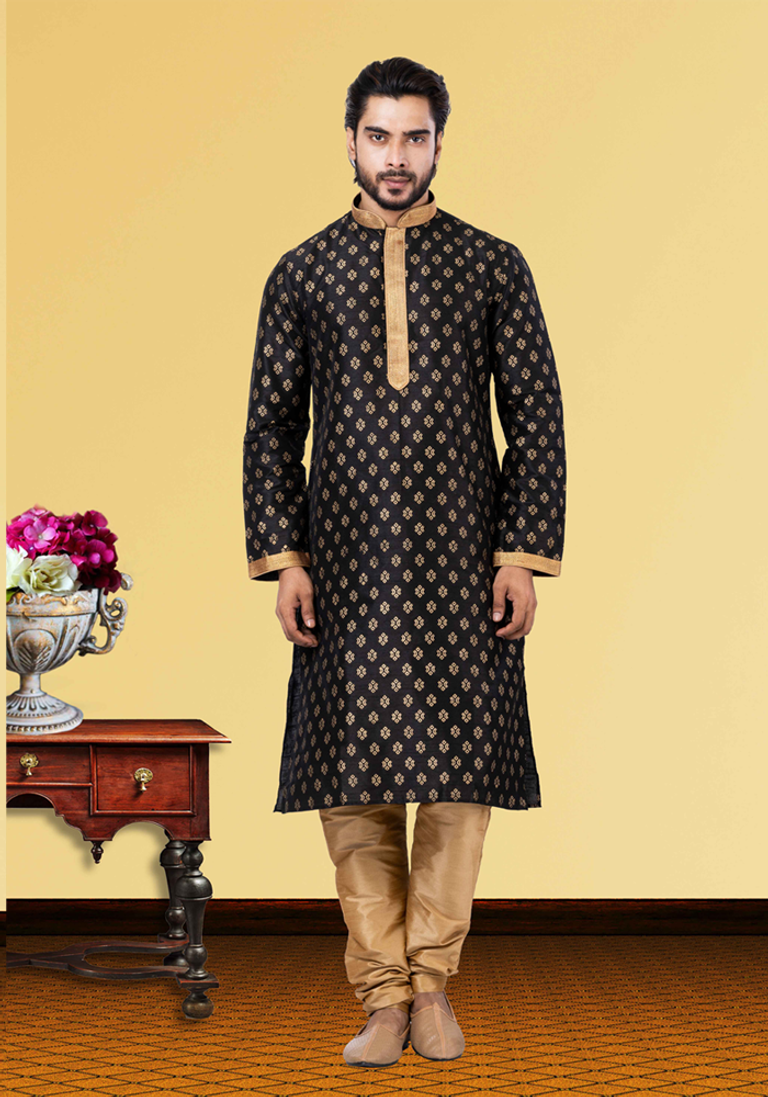 Sesame Brown Self Embroidered Kurta Pajama