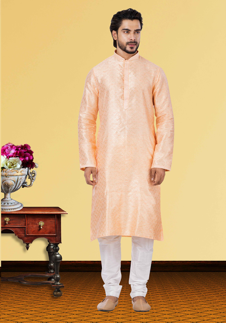 Pink Printed Silk Kurta Pajama
