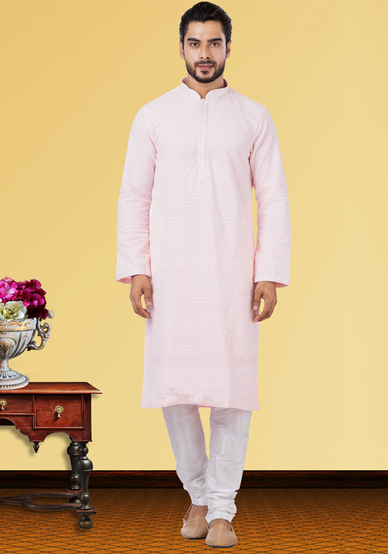 Lucknowi Chikankari Work Light Pink Kurta Set