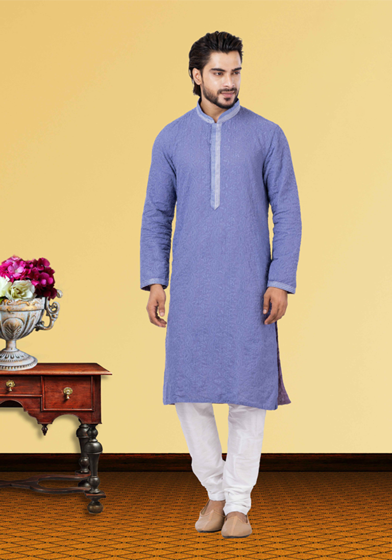 Lucknowi Chikankari Work Purple Kurta Pajama