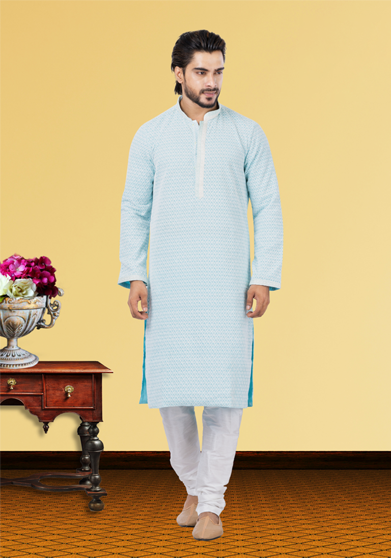 Lucknowi Chikankari Work Sky Blue Kurta Pajama