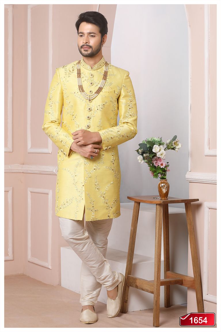 Enchanting Lemon Silk Indo Western Sherwani
