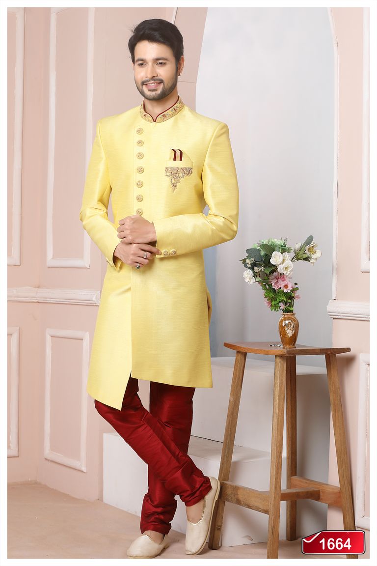 Asymmetrical Lemon Designer Indo Western Sherwani