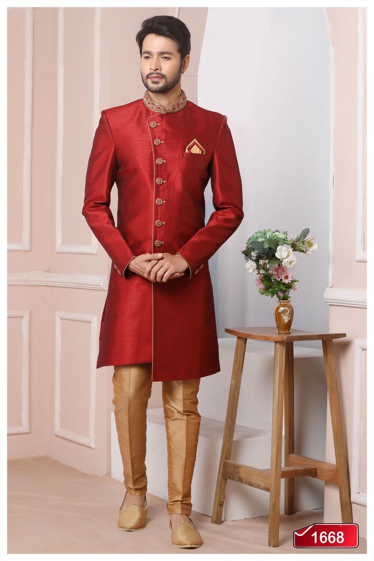 Asymmetrical Maroon Unique Collection Indo Western Sherwani