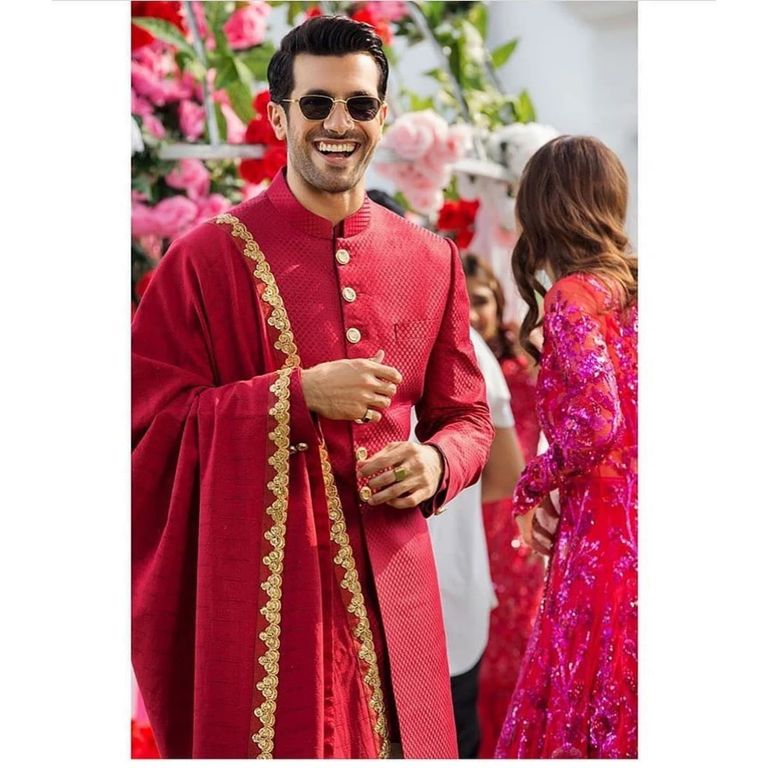 Magenta Red Quilted Silk Fabric Sherwani