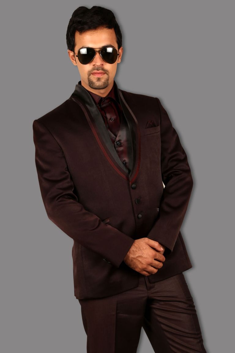 High Neck Wine Wedding Tuxedo BL3039