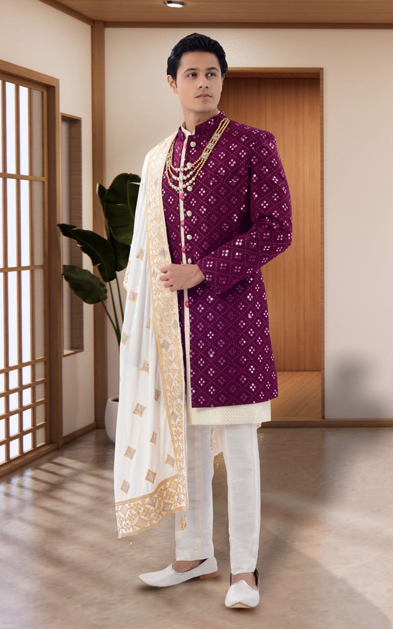 Mirror Work 3 Piece Jacket Style Sherwani